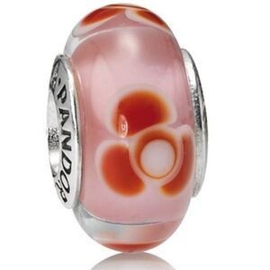 Pandora Pink and Red Flower Murano Charm Retired 925 Silver